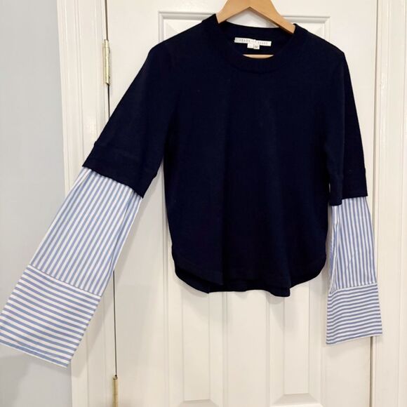 Veronica Beard Roscoe 100% Merino Wool sweater Navy Blue Size Large - Picture 7 of 10